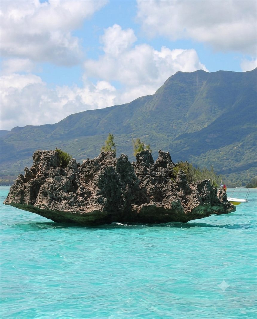Crystal Rock in the turquoise lagoon near Tamarin, Mauritius