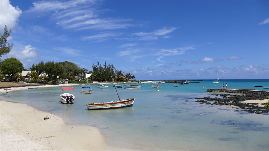 Fishing boats on the lagoon at Cap Malheureux, Mauritius