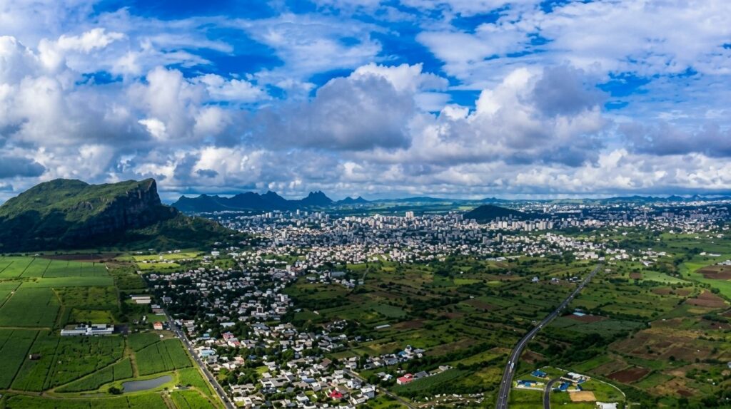 Vue aérienne de Beau Bassin et Rose-Hill sur le plateau central de l’île Maurice