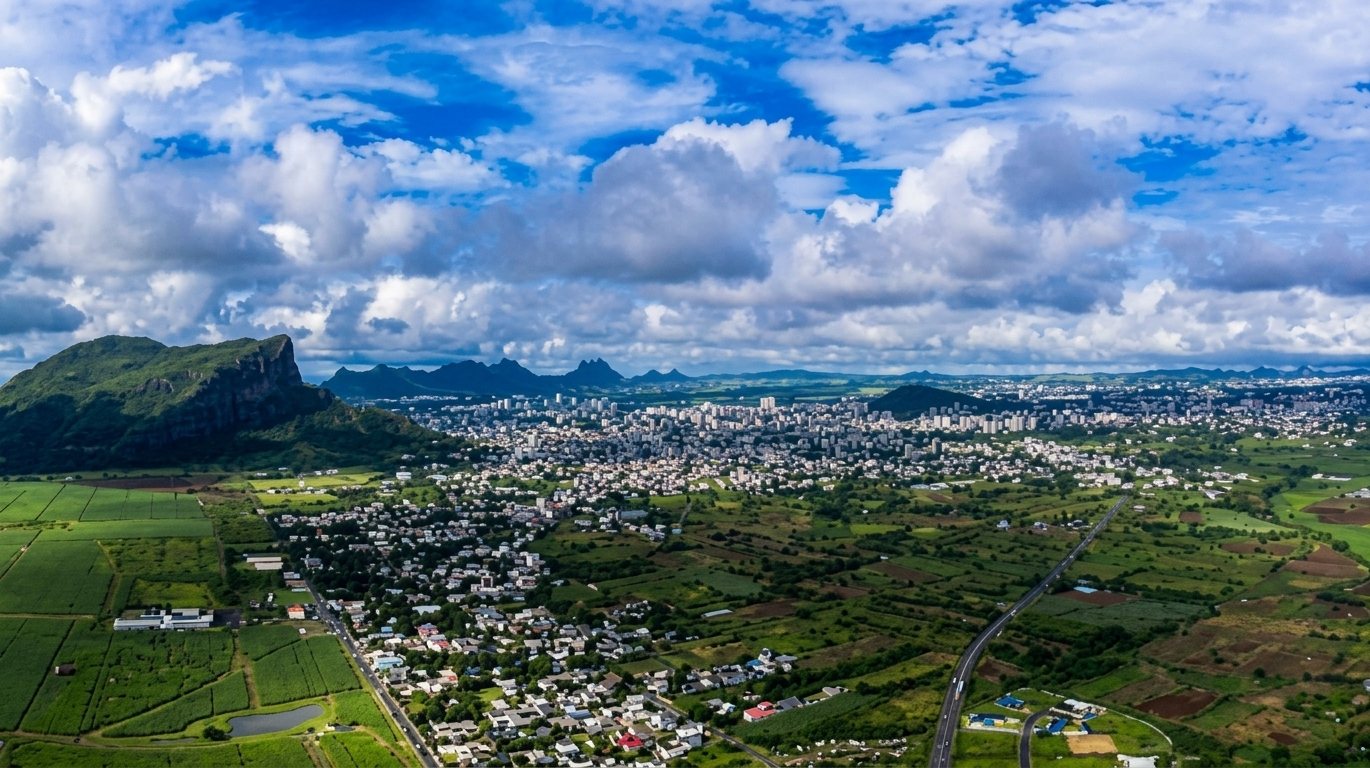 Vue aérienne de Beau Bassin et Rose-Hill sur le plateau central de l’île Maurice